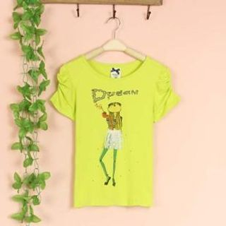 Cute Colors Short-Sleeve Girl Pattern T-Shirt