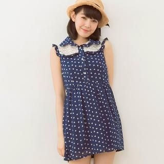 Tokyo Fashion Lace-Panel Heart-Print Sleeveless Shirtdress