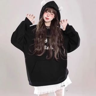 Cat Ear Lettering Oversized Hoodie