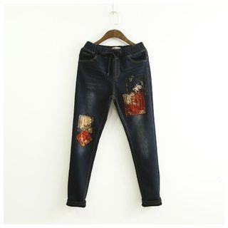 Ranche Appliqu  Washed Jeans