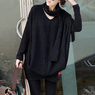 Dream Girl Long-Sleeve Draped T-Shirt with Scarf