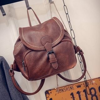 ALIN Faux-Leather Buckled Backpack