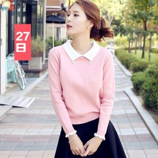 27 Days Contrast Collar Frilled Sweater