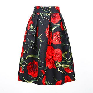 Flore Flower-Print Pleated Skirt