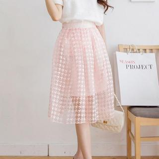 Tokyo Fashion Houndstooth Tulle Midi Skirt