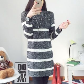 Romantica Turtleneck Striped Sweater Dress