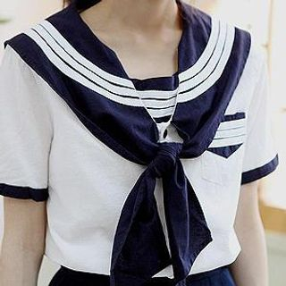 Sechuna Sailor-Collar Contrast-Trim Top