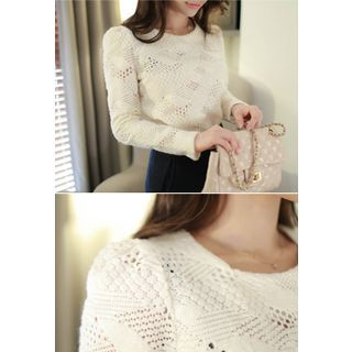MyFiona Puff-Shoulder Pointelle-Knit Top