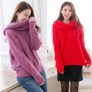 the ebbm Cowl-Neck Cable-Knit Sweater
