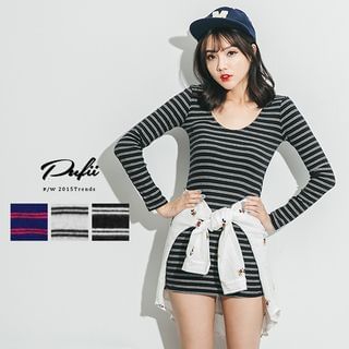 PUFII Striped Long-Sleeve Top