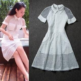 Amella Short-Sleeve Lace-Panel Dress