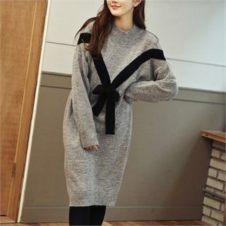 SARAH Bow-Accent Wool Blend Sweater Dress