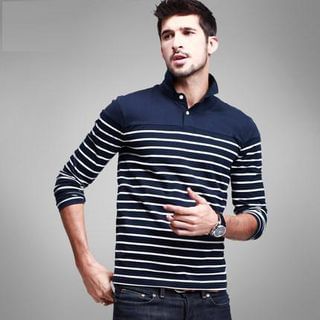 Quincy King Long-Sleeved Striped Polo Shirt
