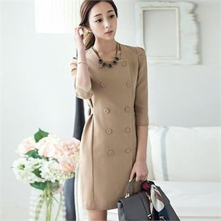 ode' Square-Neck Double-Breasted Coatdress