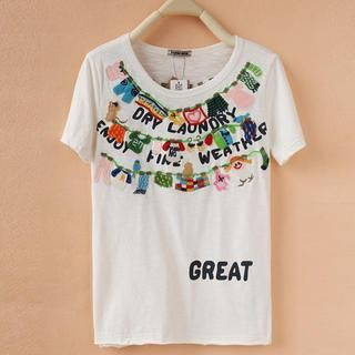 Cute Colors Short-Sleeve Clothes Appliqué T-Shirt