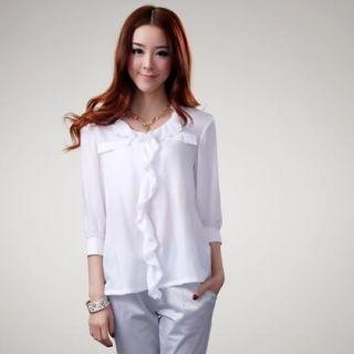 3/4-Sleeve Ruffle Front Blouse