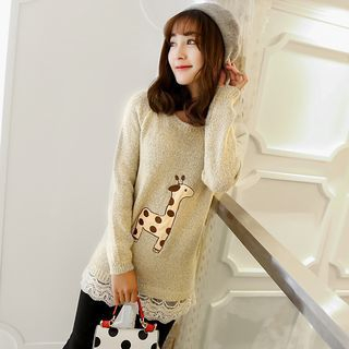 rumanka Lace-Hem Printed Knit Sweater