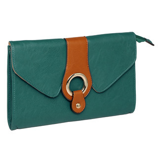 yeswalker Buckle-Accent Clutch Green and Brown - One Size