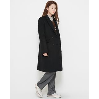 Someday, if Peaked-Lapel Double-Breasted Wool Blend Coat