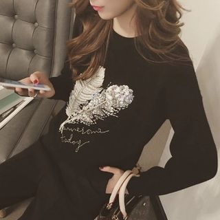 DreamyShow Sequined Feather Knit Top
