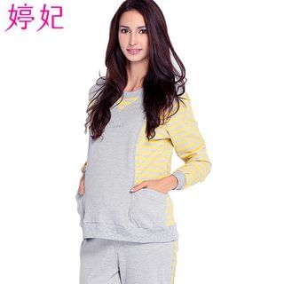 Tiffie Maternity Loungewear Set: Striped Nursing Top + Pants