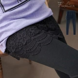 RingBear Inset Embroidered Lace Skirt Leggings