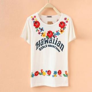 Cute Colors Short-Sleeve Print Applique T-Shirt