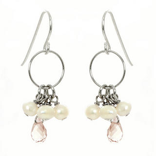Keleo Silver rose quartz, pearl earrings