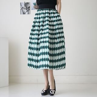 Band-Waist Geo-Pattern Skirt Green - One Size