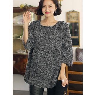 HOTPING 3/4-Sleeve Furry-Knit Top
