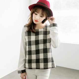 Tokyo Fashion Contrast-Sleeve Check Blouse