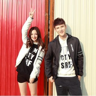 Evolu Couple Hooded Lettering Zip Jacket