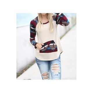 Aquello Long-Sleeve Patterned Pocketed T-Shirt