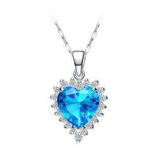 BELEC 925 Sterling Silver Heart-shaped Pendant with Blue Cubic Zircon and Necklace