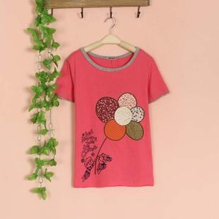 Cute Colors Short-Sleeve Flower Appliqu  T-Shirt