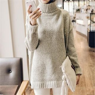 JOAMOM Turtle-Neck Rib-Knit Sweater