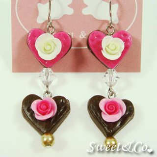 Sweet & Co. Sweet Lover Heart Rose Chocolate Earrings