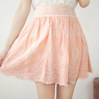 Tokyo Fashion Lace-Waist Embroidered A-Line Skirt