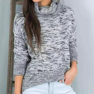 Chicsense Turtle-Neck Melange Sweater
