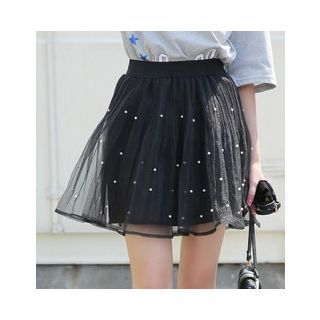 SUYISODA Faux Pearl Tulle Skirt