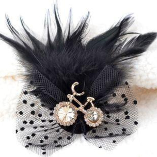 Trend Cool Rhinestone Bicycle Feather Brooch