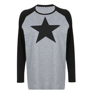 Long-Sleeve Crew Neck Star Print Oversized T-Shirt