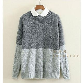 Mushi Two-Tone Cable Knit Sweater