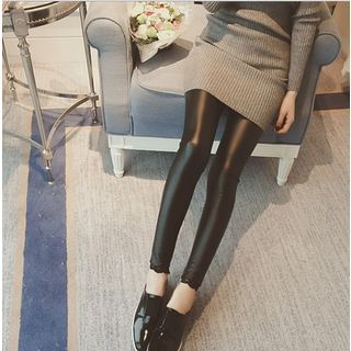 AIGIL Lace Trim Faux Leather Leggings