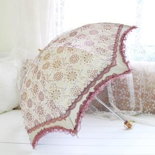 Timbera Lace Trim Floral Compact Umbrella