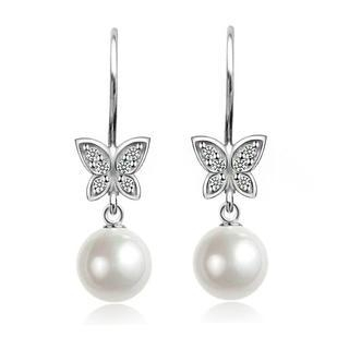 BELEC 925 Sterling Silver with Fashion Pearl Butterfly Ribbon Earrings