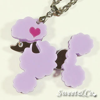 Sweet & Co. Mirror Heart Purple Poodle Silver Necklace