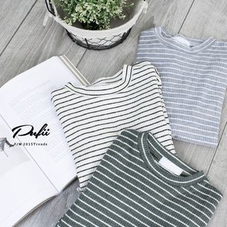 PUFII Ribbed Striped Knit Top
