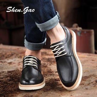 SHEN GAO Genuine-Leather String Deck Shoes