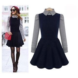 Persephone Collared Long-Sleeve A-Line Dress